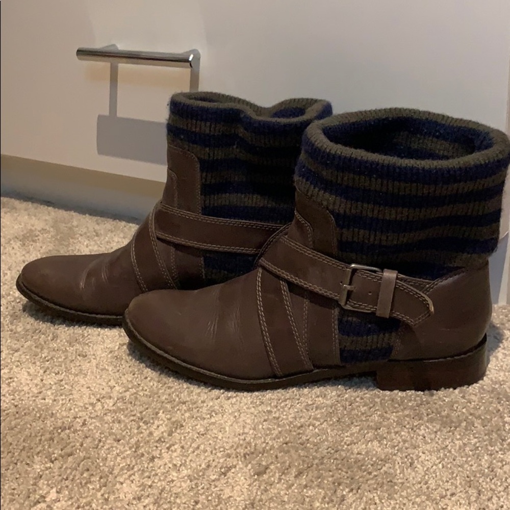 Splendid Toronto Sweater Knit Leather Booties 8 gray blue